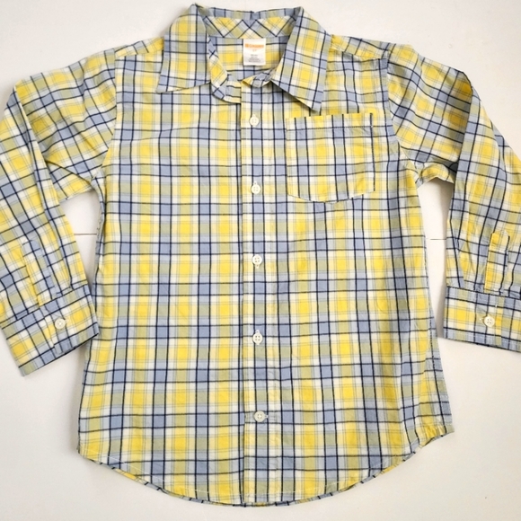 Gymboree, Boys Yellow/Blue Plaid Button Down Collar Preppy Light Shirt, sz 5T - Picture 1 of 8